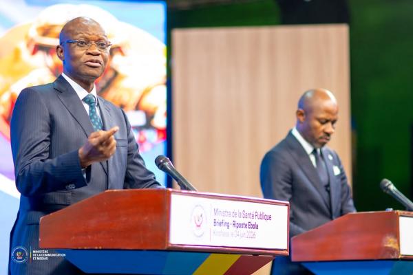 Ministre de la santé publique Samuel Roger Kamba et celui de la communication et médias Patrick Muyaya